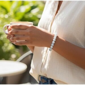 Aqua Blue Stone Bead Stretch Bracelet Large Round Beads Natural Stone Look